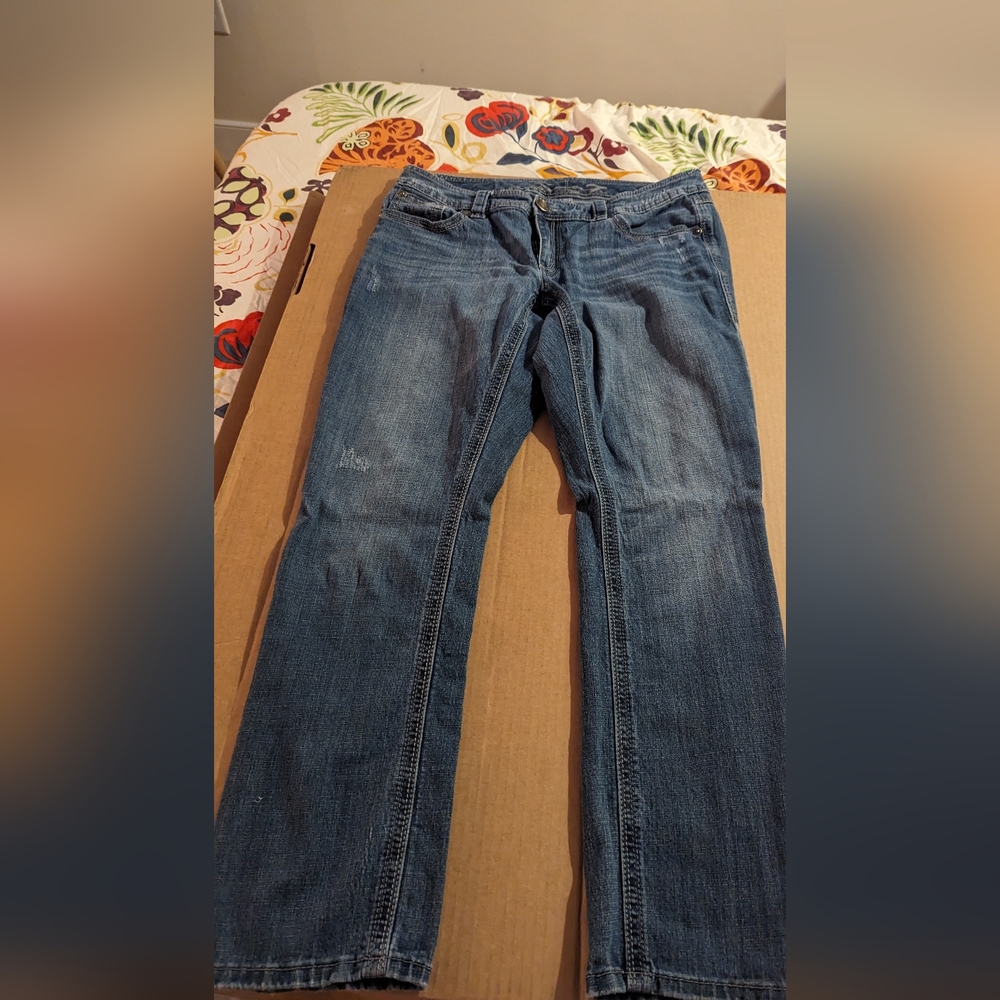 7 For All Mankind faded dark straight leg jeans, Size 14